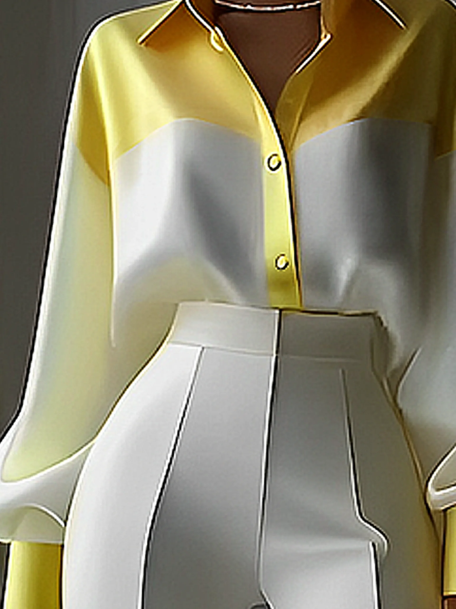 Satin Urban Balloon Sleeve Color Block Shirt