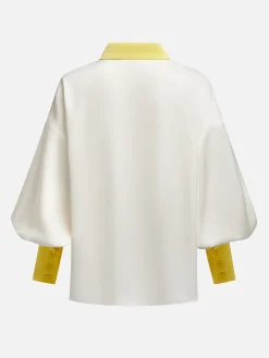 Satin Urban Balloon Sleeve Color Block Shirt