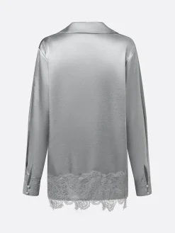Satin Urban Plain Split Joint Polo Collar Blouse