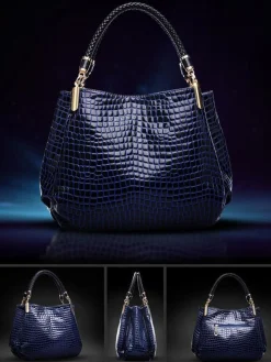 Shiny Crocodile Faux Leather Urban Commuter Handbag