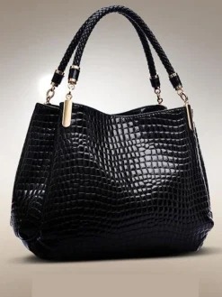 Shiny Crocodile Faux Leather Urban Commuter Handbag
