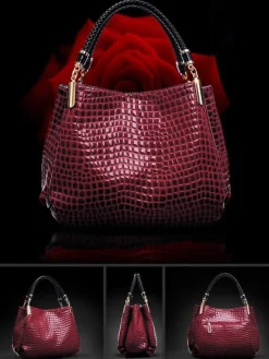 Shiny Crocodile Faux Leather Urban Commuter Handbag