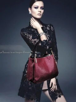 Shiny Crocodile Faux Leather Urban Commuter Handbag