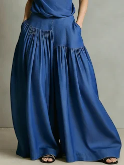 Soft Tencel Denim Plain Loose Ruched Casual Jeans