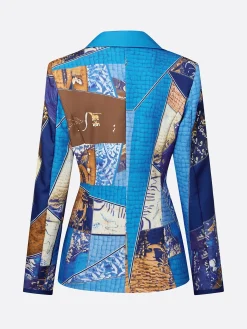 Stylewe Women Casual Natural X-Line Printed Blazer Lapel Collar Daily Spring