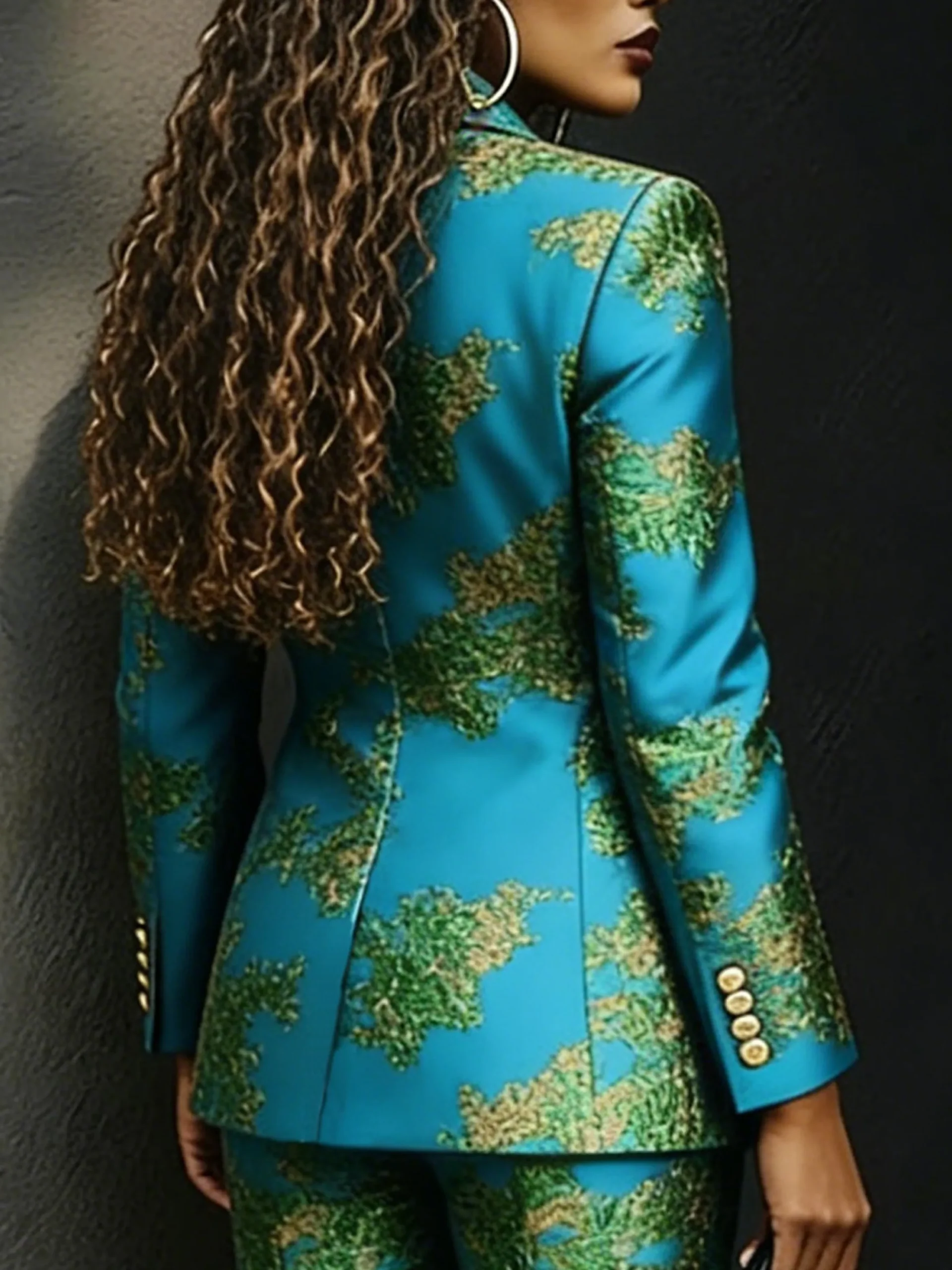 Stylewe Women Elegant Natural X-Line Printed Blazer Lapel Collar Social Event