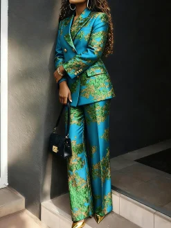 Stylewe Women Elegant Natural X-Line Printed Blazer Lapel Collar Social Event