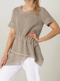 STYLE WE x CHILLINEN | Linen Casual Plain Asymmetric linen-cotton Blouse