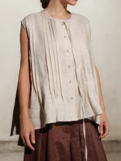 STYLE WE x CHILLINEN | Loose Plain Linen Crew Neck Tank Top