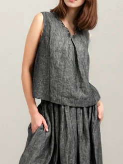 STYLE WE x CHILLINEN |V Neck Linen Loose Cotton And Linen Tank Top