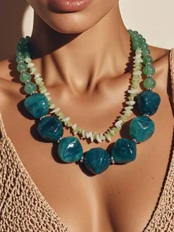 Tie-Style Resin Bead Necklace — Statement Choker