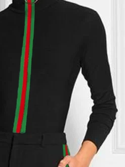 Turtleneck Tight Urban Color Block Long Sleeve T-Shirt