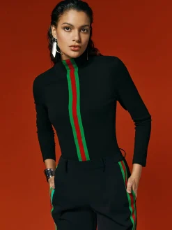 Turtleneck Tight Urban Color Block Long Sleeve T-Shirt