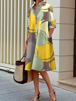 Urban Abstract Polka Dots Shirt Dress