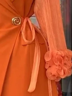 Urban Balloon Sleeve Split Joint Grommets Peplum Plain Shawl Collar Blazer