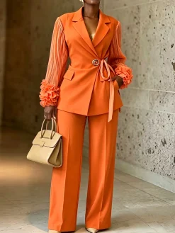Urban Balloon Sleeve Split Joint Grommets Peplum Plain Shawl Collar Blazer