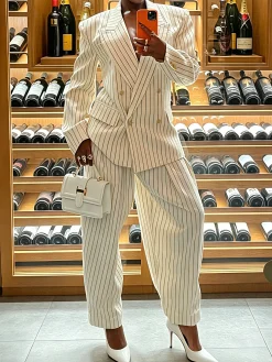 Urban Buttoned Geometric Striped Lapel Collar Blazer