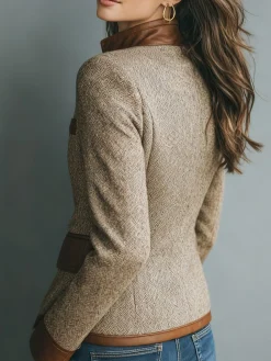 Urban Buttoned Piping Herringbone Stand Collar Jacket
