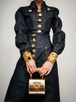 Urban Buttoned Plain Knee Length Denim Skirt