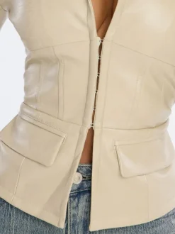 Urban Buttoned Plain Lapel Collar Faux Leather Coat
