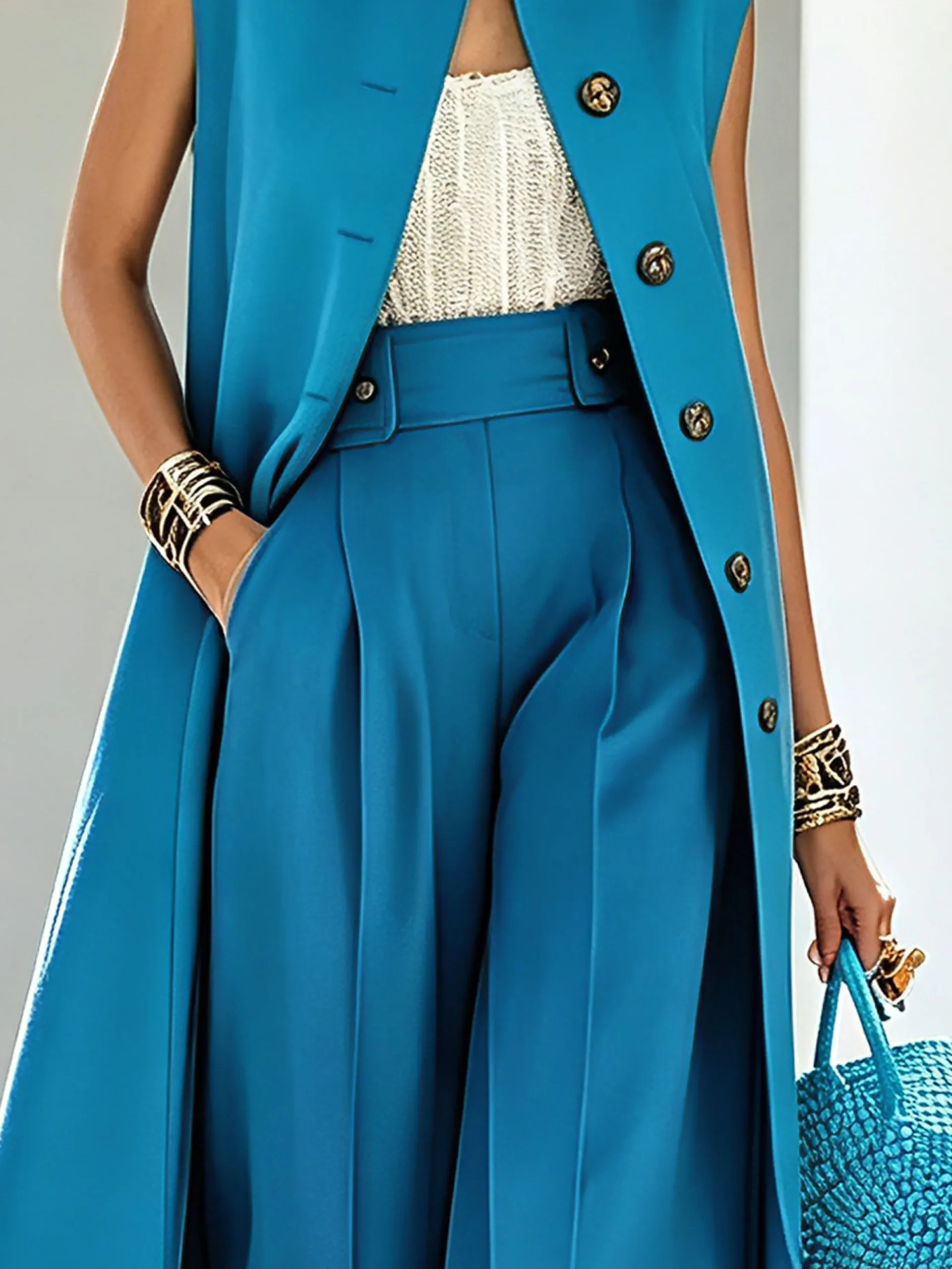 Urban Buttoned Plain Stand Collar Vest