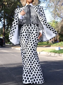 Urban Buttoned Polka Dots Lapel Collar Blazer