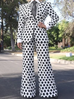 Urban Buttoned Polka Dots Lapel Collar Blazer