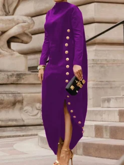 Urban Buttoned Stand Collar Dress