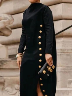 Urban Buttoned Stand Collar Dress