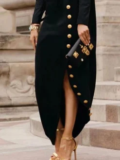 Urban Buttoned Stand Collar Dress