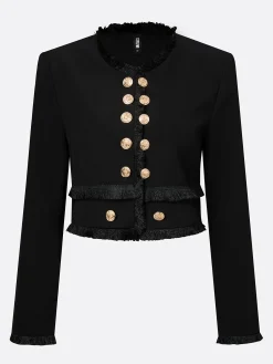 Urban Buttoned Tassel Plain Crew Neck Jacket