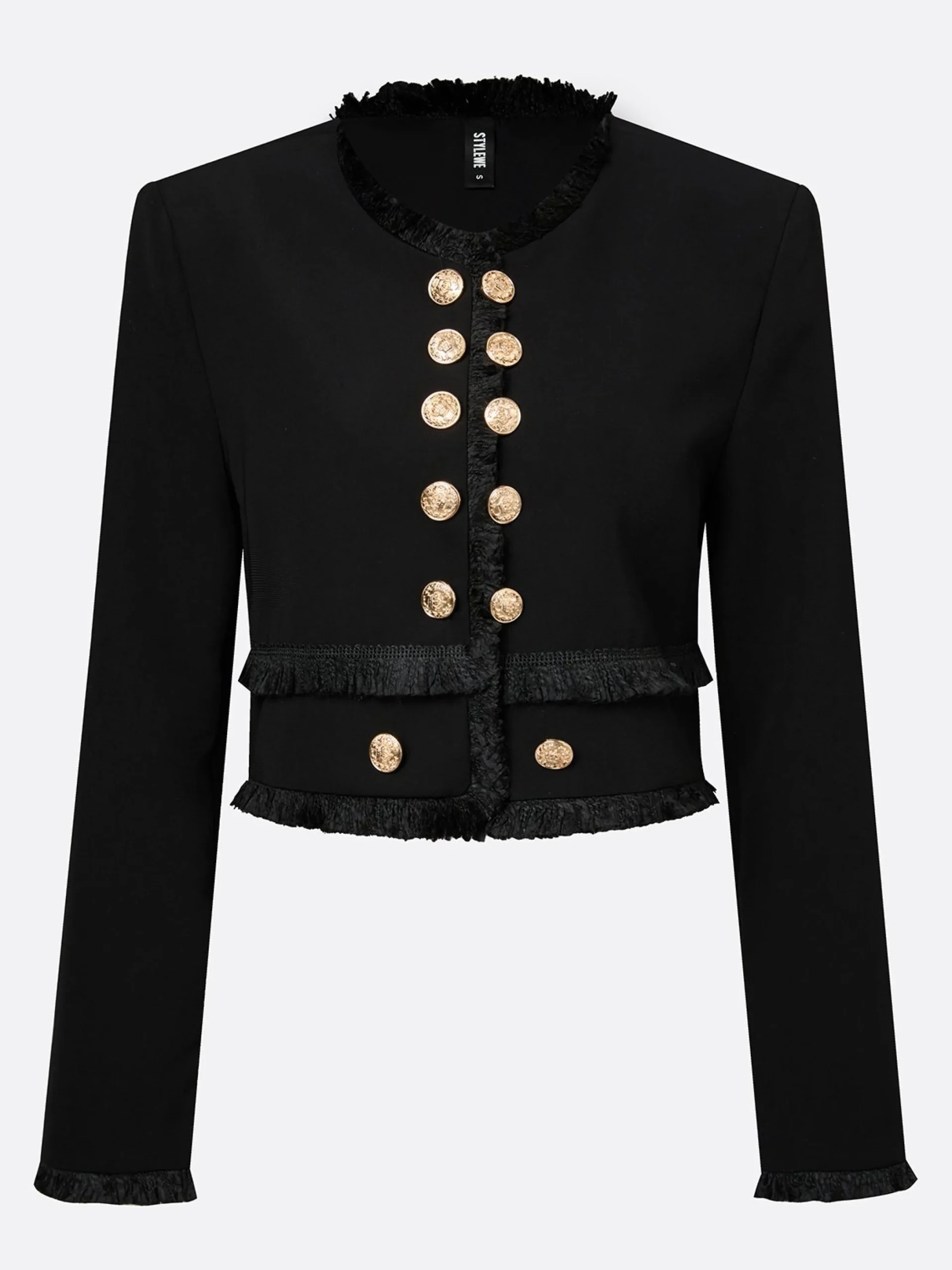 Urban Buttoned Tassel Plain Crew Neck Jacket