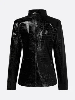 Urban Buttoned Textured Croc-Effect Faux Leather Coat