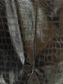 Urban Buttoned Textured Croc-Effect Faux Leather Coat
