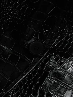 Urban Buttoned Textured Croc-Effect Faux Leather Coat