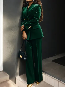 Urban Buttoned Velvet Lapel Collar Blazer