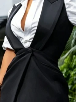 Urban Button-Front Plain Lapel Collar Vest