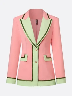 Urban Color Block Blazer X-Line Lapel Collar Commuting Jacket