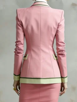 Urban Color Block Blazer X-Line Lapel Collar Commuting Jacket