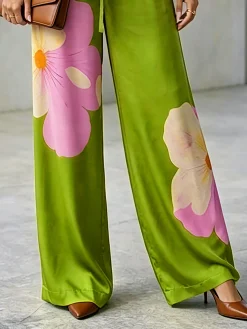Urban Color Block Bow Printing Wide Leg Pants