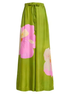 Urban Color Block Bow Printing Wide Leg Pants