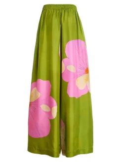 Urban Color Block Bow Printing Wide Leg Pants