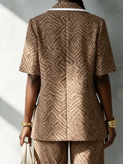 Urban Color Block Lapel Collar Short Sleeve Blazer