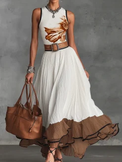Urban Color Block Maxi Skirt No Belt