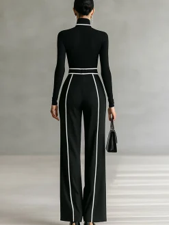 Urban Color-Block Piping Straight-Leg Pants