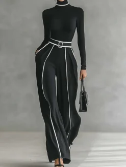 Urban Color-Block Piping Straight-Leg Pants