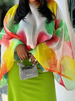 Urban Color Block Printing Boat Neck Blouse