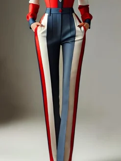 Urban Color Block Printing Slim Fit Pants