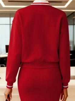 Urban Color Block Shirt Collar Sweatshirt