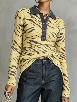 Urban Color Block Shirt Collar Sweater